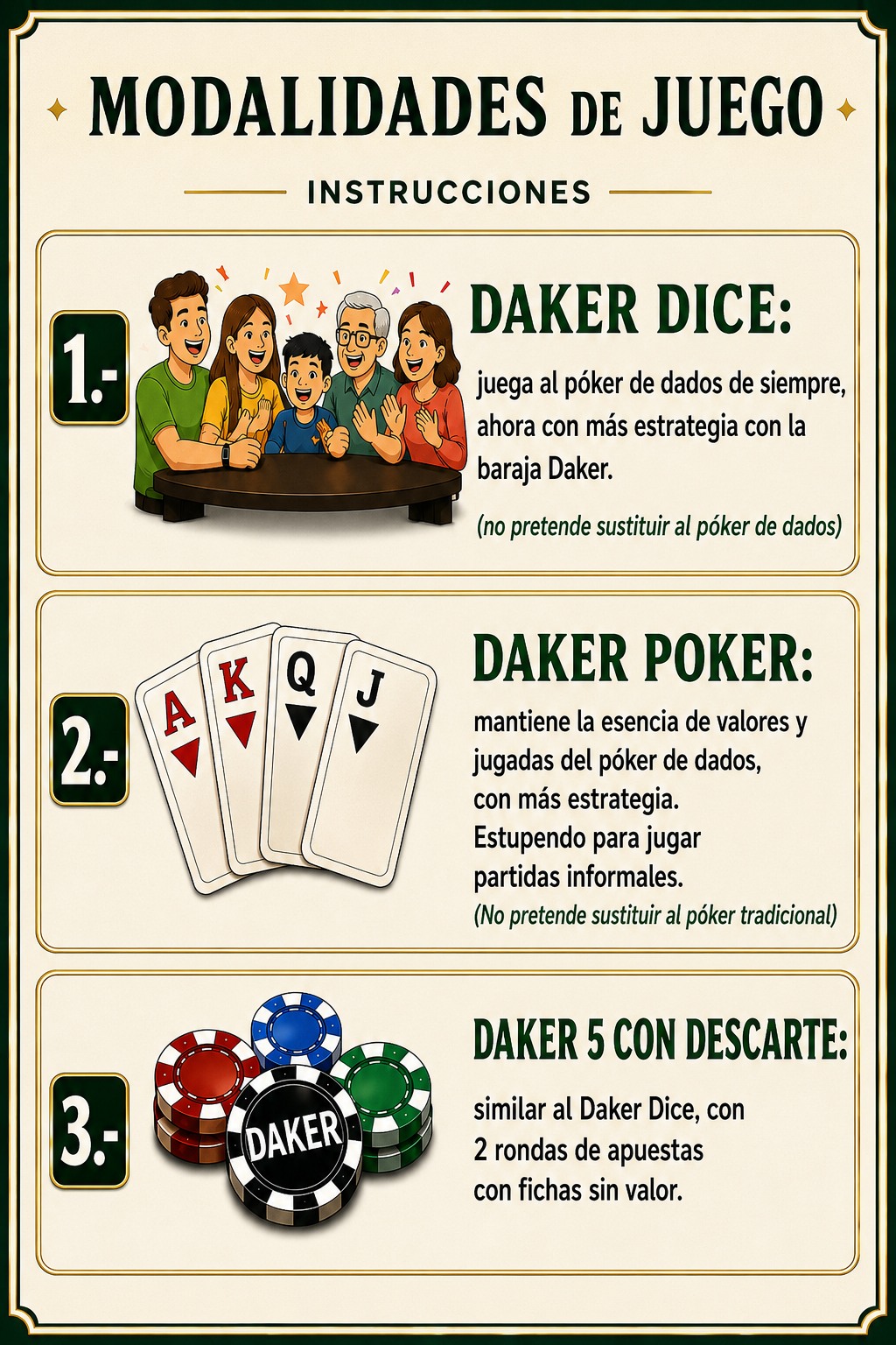 Modalidades de juego Daker