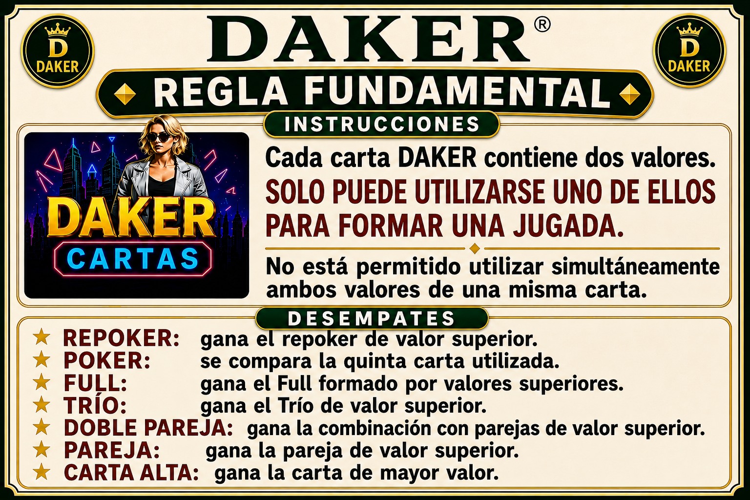 Regla fundamental y desempates Daker