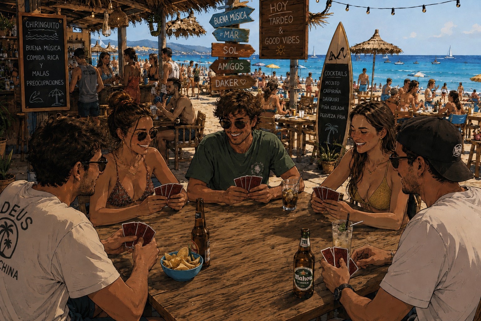 Amigos jugando a Daker en la playa