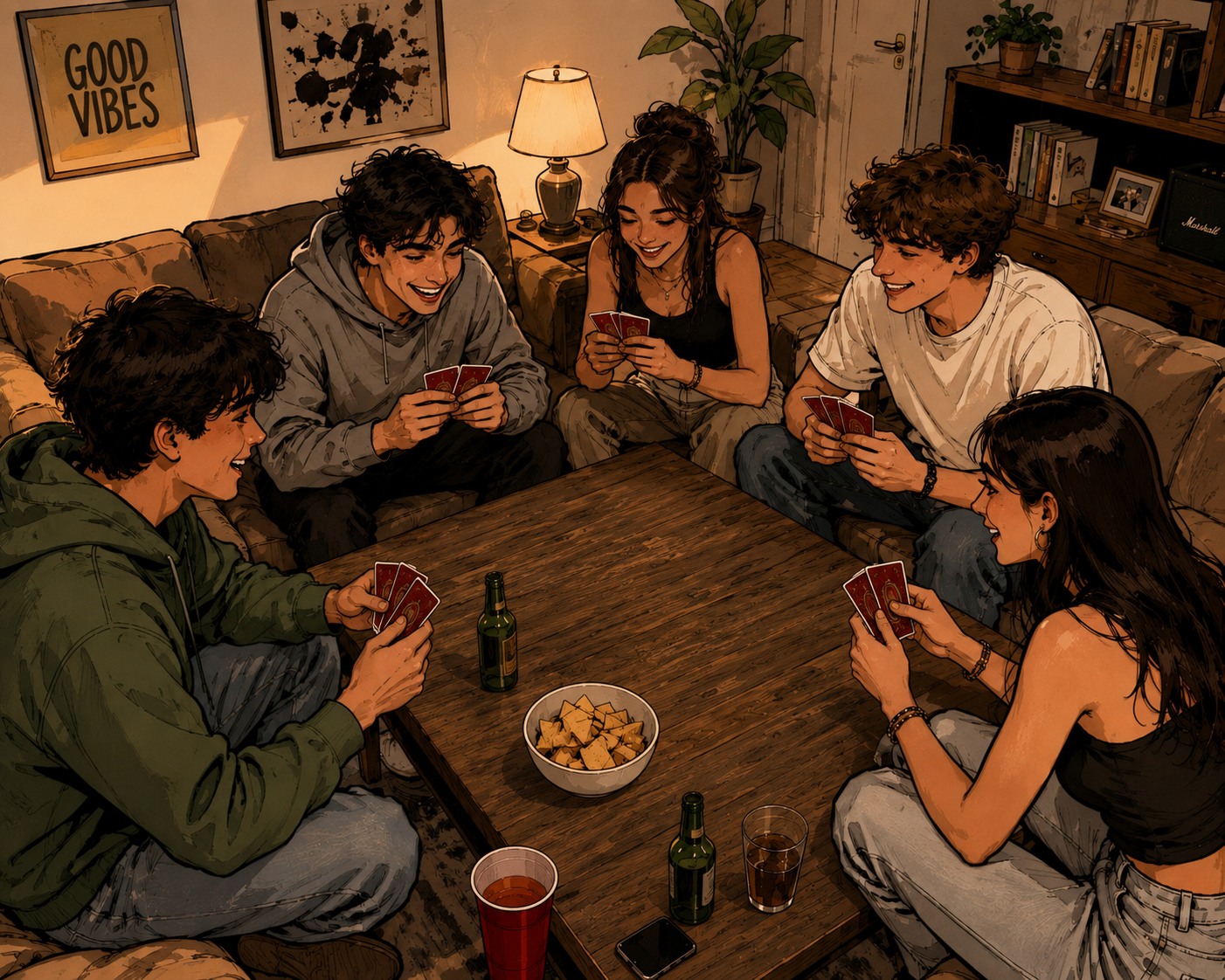 Amigos jugando a Daker en casa